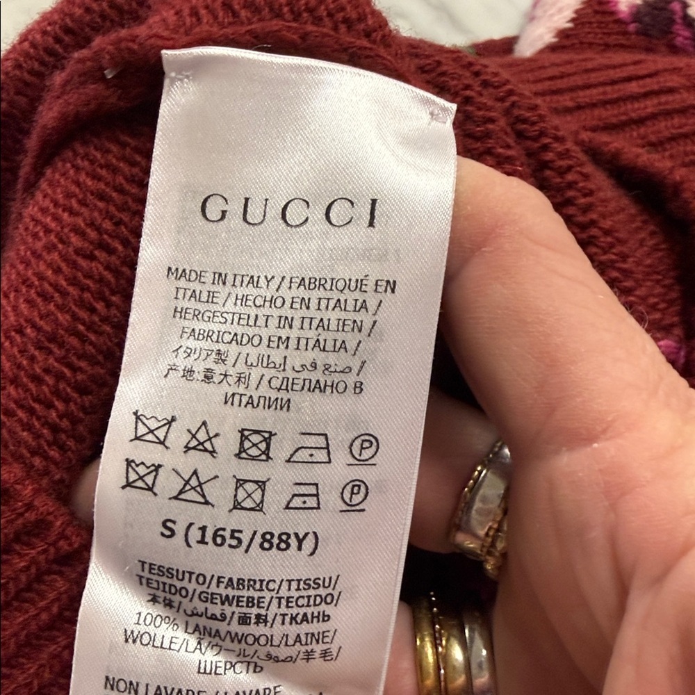 GUCCI 2021 Burgundy Floral Intarsia Wool Jumper Size Small - Picture 6 of 8